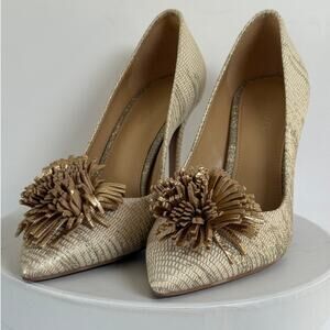 Michael Kors Lolita Pump Jet Set Pale Gold Metallic Tassel Heels Stiletto Sz 5.5